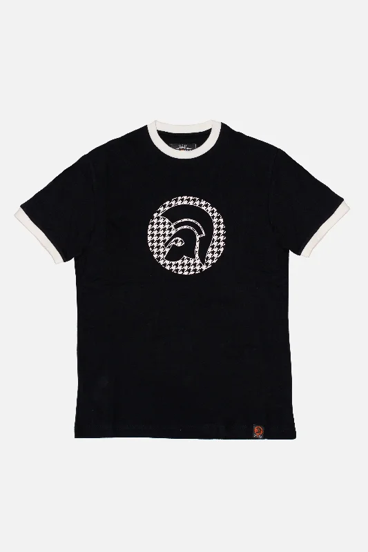 Men's Shirts with Spread CollarsTrojan Records - TR/8989 Black Houndstooth Logo - T-Shirt Men's Shirts with Spread CollarsTrojan Records - TR/8989 Black Houndstooth Logo - T-Shirt