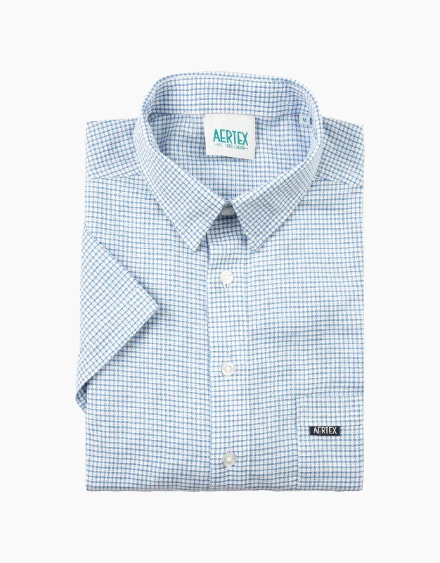 Men's Shirts with Drawstring WaistbandsAertex Taunton Blue Micro Check Short Sleeve Polo