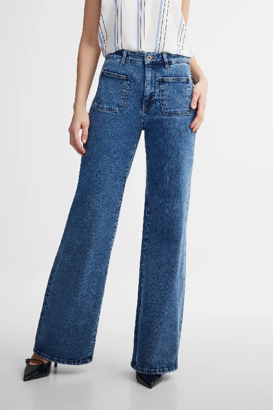 Latest Designer Men's JeansJeans taille haute jambe large avec panneau de soutien - Femme