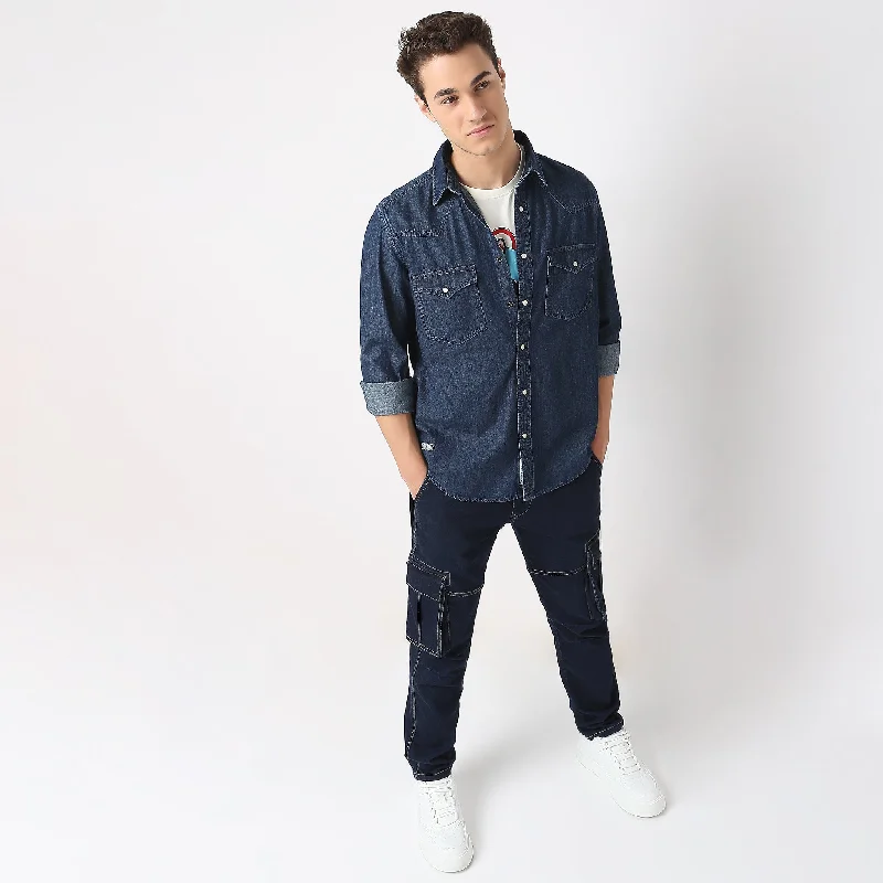 Men's Sports Pants for Active LifestylesMountain Shirt™ - Authentic Silk Indigo - Vintage American Style - Regular Fit Shirt
