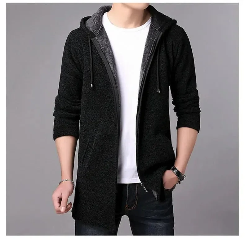 Men's Sweaters with Zip-Up CollarsLong Hooded Cardigan Sweater For Men