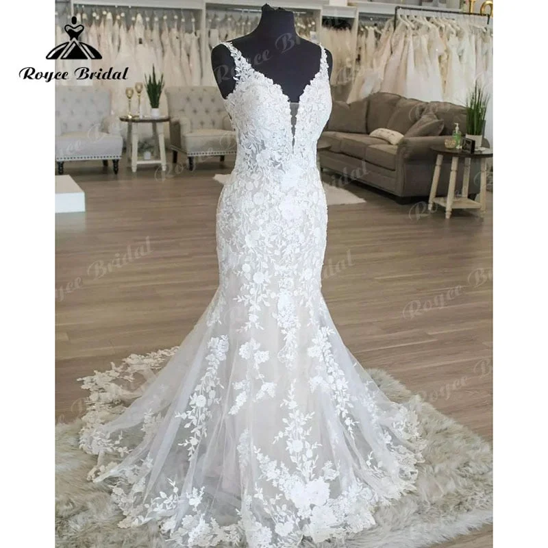 Casual DressV Neck Lace Sleeveless Mermaid/Trumpet Boho Wedding Dress Appliques Open Back Sweep Train 2025 Wedding Gowns vestidos de novia Casual DressV Neck Lace Sleeveless Mermaid/Trumpet Boho Wedding Dress Appliques Open Back Sweep Train 2025 Wedding Gowns vestidos de novia