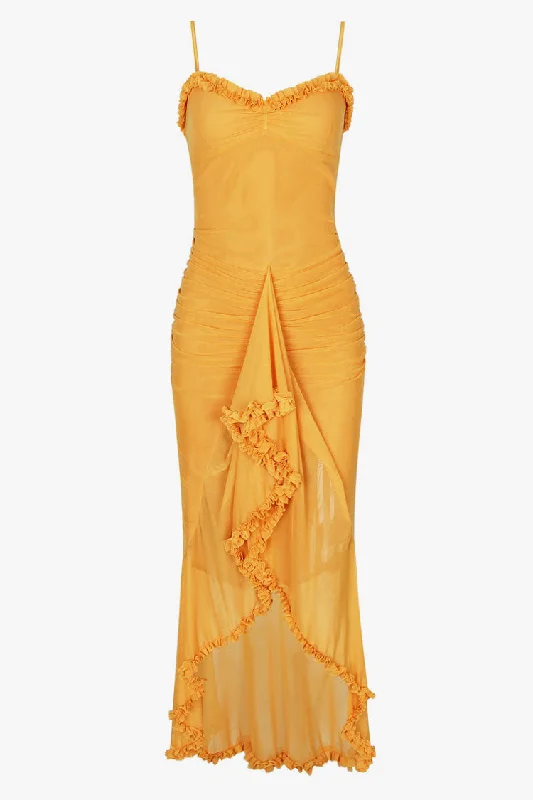 Shift DressSexy Ruffle Sweetheart Ruched Mesh High Low Fishtail Slip Evening Dress