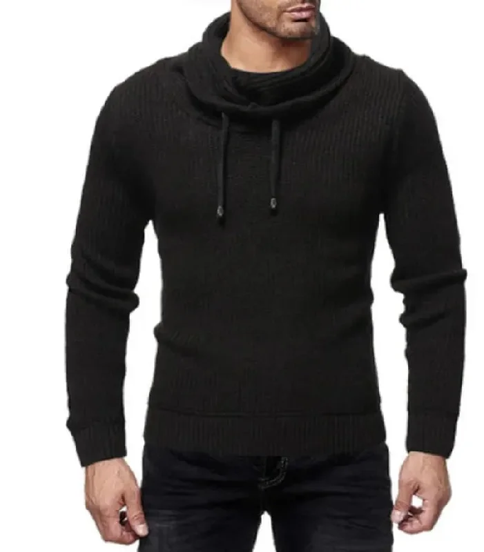 Men's Sweaters with Ribbed WaistbandsTurtleneck Sweater With Draw Strings