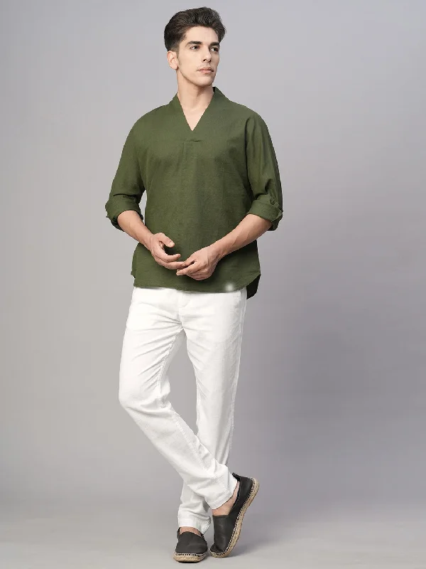 Men's Pants with Water-Resistant FabricMen's Olive Cotton Linen Regular Fit Shirt