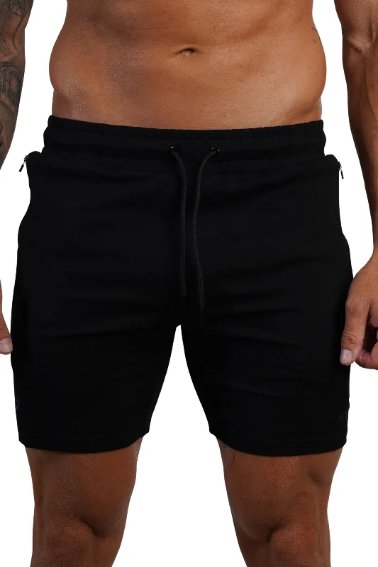 Men's Pants with Contrast Fabric PanelsESSENTIAL SHORTS 2.0 - BLACK (Black Logo)