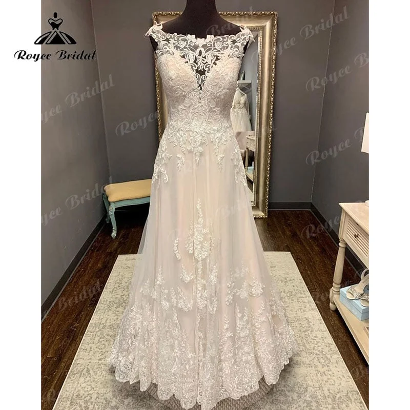 women's solid color dressesRoycebridal Lace Appliques Illusion Sweep Train Cap Sleeve Blush Pink Boho Wedding Dress A Line Beach Bridal Gown trouwjurk Elegant 2025 women's solid color dressesRoycebridal Lace Appliques Illusion Sweep Train Cap Sleeve Blush Pink Boho Wedding Dress A Line Beach Bridal Gown trouwjurk Elegant 2025
