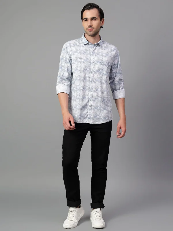 Men's Pants with Embroidered DesignsMen's Sky Blue Printed Full Sleeve Casual Shirt