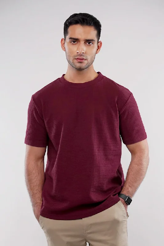 Warm Men's Fleece-Lined TopsTextured Oversized T-Shirt - Maroon