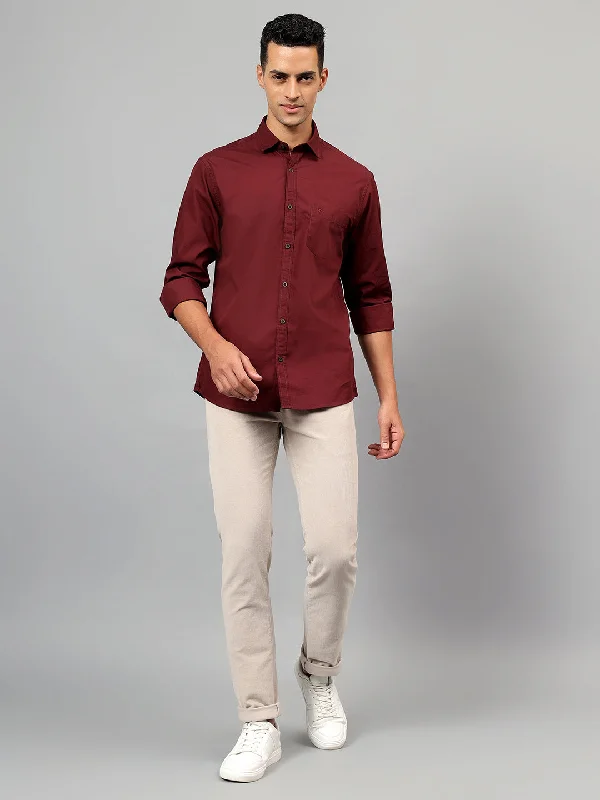 Men's Pants with Graphic PrintsMen's Maroon Solid Casual Full Sleeves Shirt