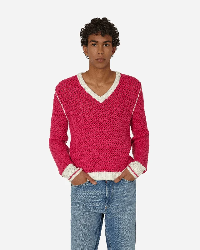 Men's Sweaters with Low-Neck DesignsKnitted V-Neck Sweater Fluo Pink
