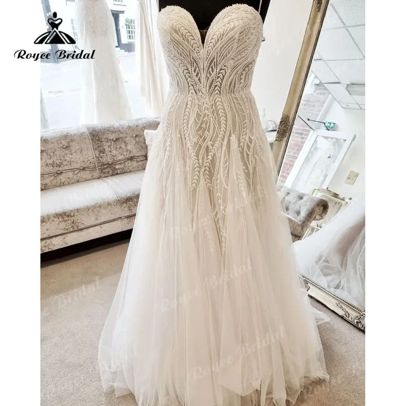 Mermaid DressRoycebridal Vintage Spaghetti Straps Sweetheart Lace A Line Wedding Dress for Women 2025 Vestidos Civil Bridal Summer Beach Wedding Gown