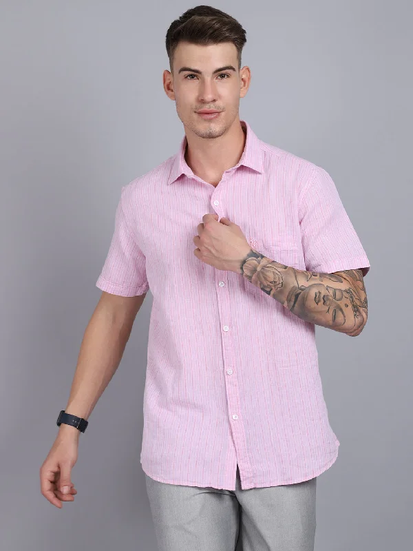 Men's Pants with Embroidered DesignsMen's Light Pink Casual Thin Stripe Half Sleeve Shirt Men's Pants with Embroidered DesignsMen's Light Pink Casual Thin Stripe Half Sleeve Shirt