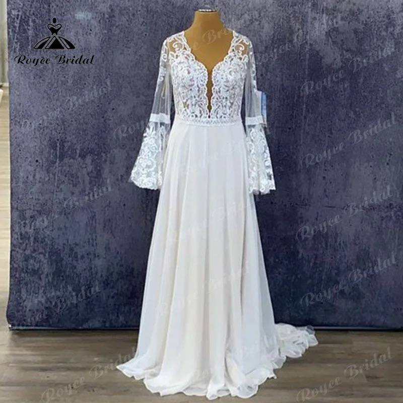 women's breathable dressesRoycebridal Plus Size Long Puff Sleeve Lace Chiffon A Line Wedding Dress Backless 2025 Elegant Bridal Gown vestidos de novia Sweep Train women's breathable dressesRoycebridal Plus Size Long Puff Sleeve Lace Chiffon A Line Wedding Dress Backless 2025 Elegant Bridal Gown vestidos de novia Sweep Train
