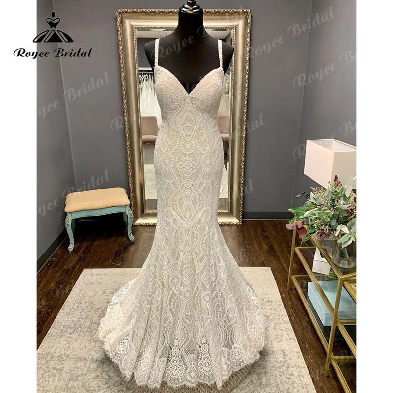 women's bow dressesRoycebridal Vintage V Neck Lace Spaghetti Straps Mermaid/Trumpet Boho Wedding Dress 2025 Bridal Gowns Custom Made Robe Mariage Civil Sexy women's bow dressesRoycebridal Vintage V Neck Lace Spaghetti Straps Mermaid/Trumpet Boho Wedding Dress 2025 Bridal Gowns Custom Made Robe Mariage Civil Sexy