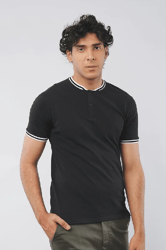 Men's Shirts with Pin CollarsRich Black Henley T-shirt