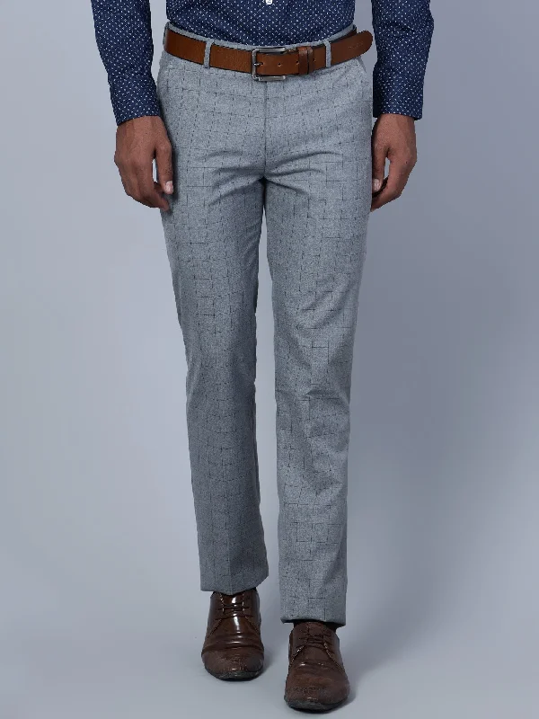 Men's Solid-Colored Pants for VersatilityMen's Formal Flat front Grey Checks Trousers