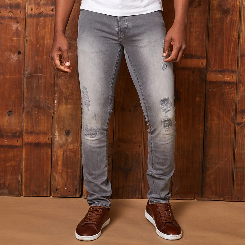 Men's Tapered JeansRanger Slim Denim Light Grey Distressed