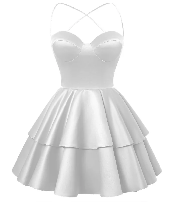 women's trendy dressesWhite Satin Homecoming Dress Sweetheart Neck Tiered Short Graduation Dresses women's trendy dressesWhite Satin Homecoming Dress Sweetheart Neck Tiered Short Graduation Dresses