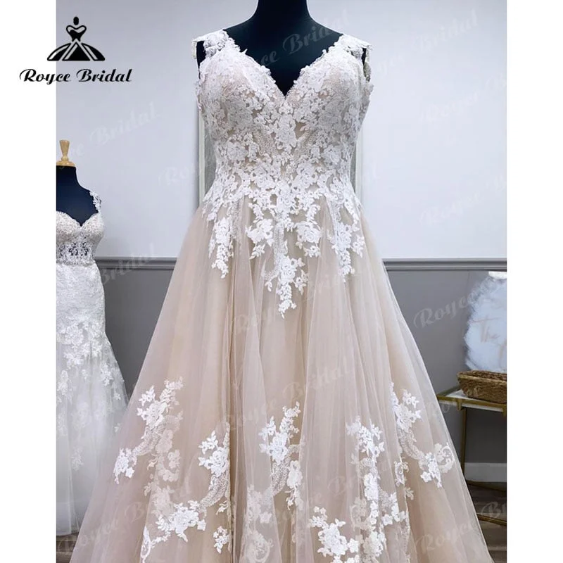 women's cold-shoulder dressesRoycebridal Robes De Mariage Gorgeous Plus Size V Neck Lace Appliques Backless Champagne Wedding Dress Vintage Vestidos Novia Wedding Gowns women's cold-shoulder dressesRoycebridal Robes De Mariage Gorgeous Plus Size V Neck Lace Appliques Backless Champagne Wedding Dress Vintage Vestidos Novia Wedding Gowns
