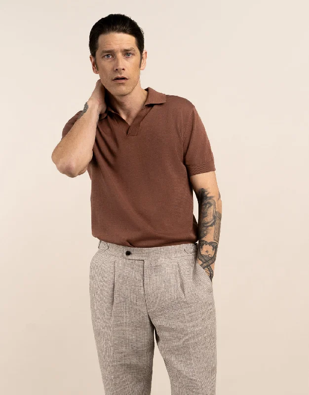Men's Shirts with Belt AttachmentsAmalfi Brown Knitted Polo