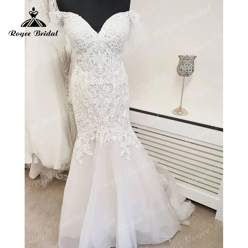 Fit-And-Flare DressRoycebridal Off the Shoulder V Neck Mermaid/Trumpet Wedding Dress Lace Appliques 2025 Luxury Wedding Gowns for Women Bridal vestito da sposa