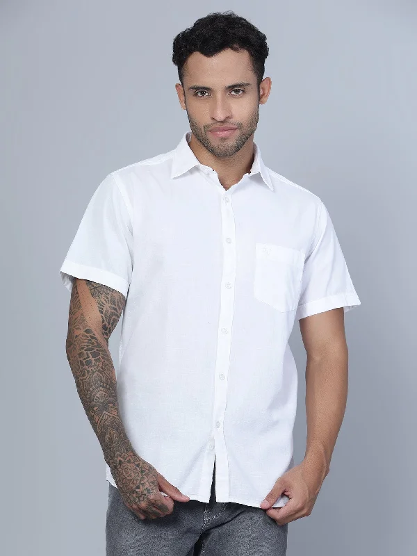 Men's Pants with UV ProtectionMen's White Casual Plain Half Sleeve Shirt