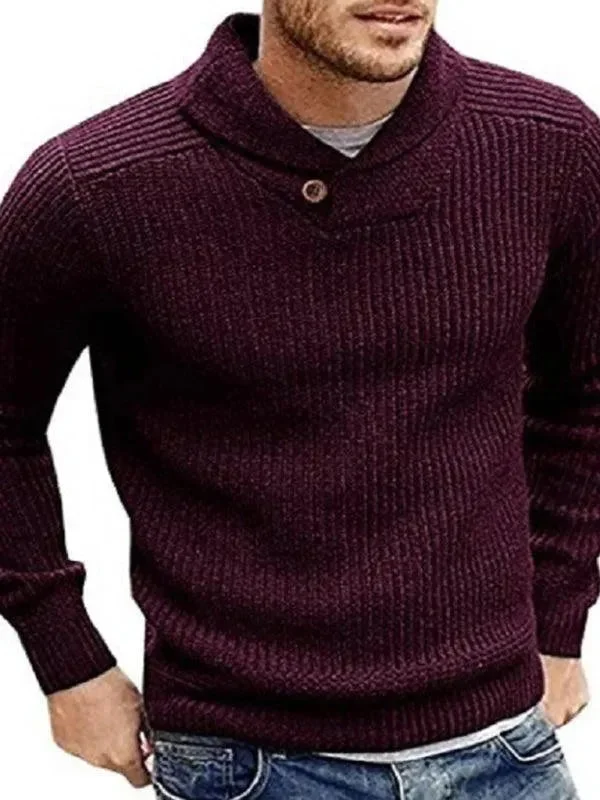 Men's Sweaters with Fold-Over CuffsLapel Button V-Neck Men Pullover Sweater