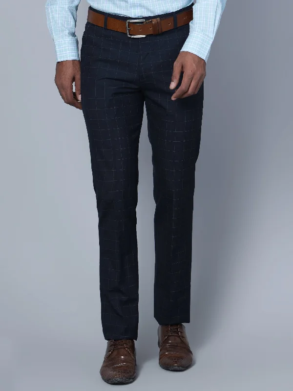 Men's Bike Shorts for CyclingMen's Formal Flat front Navy Blue Checks Trousers