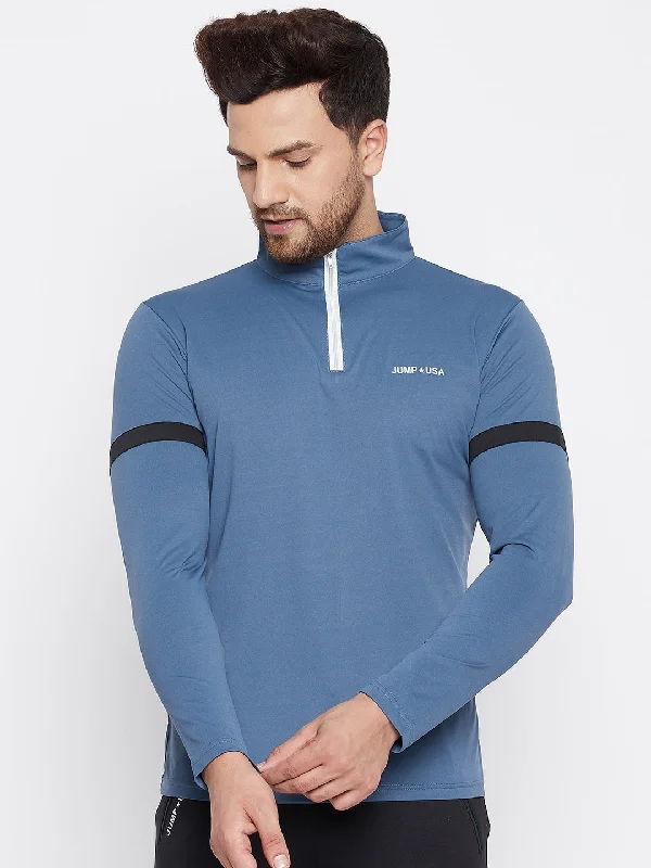 Men's Shirts with Hidden ButtonsJUMP USA Men Blue Sports Turtle Neck T-shirt
