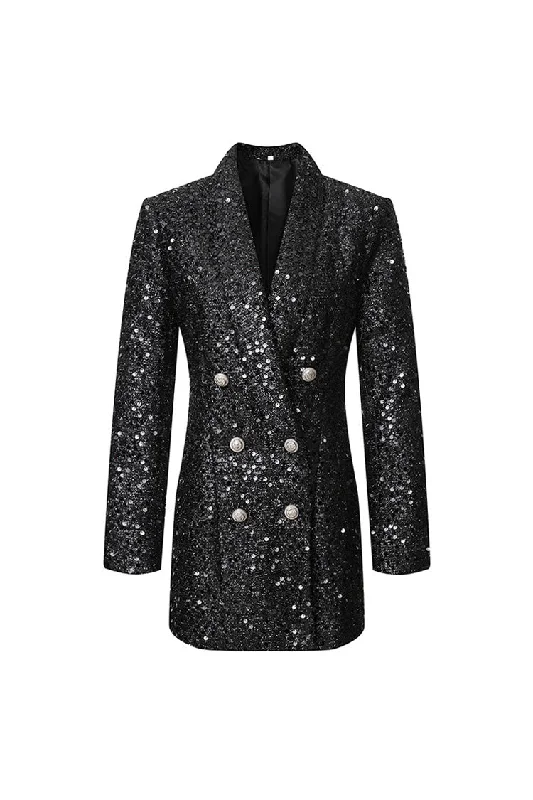 women's apple-shaped body dressesSparkly Lapel Long Sleeve Double Breasted Longline Sequin Party Blazer women's apple-shaped body dressesSparkly Lapel Long Sleeve Double Breasted Longline Sequin Party Blazer