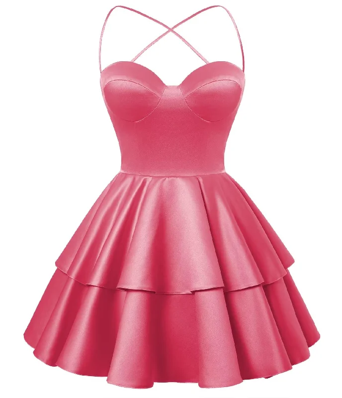 Organza DressHot Pink Satin Homecoming Dress Sweetheart Neck Tiered Short Graduation Dresses Organza DressHot Pink Satin Homecoming Dress Sweetheart Neck Tiered Short Graduation Dresses