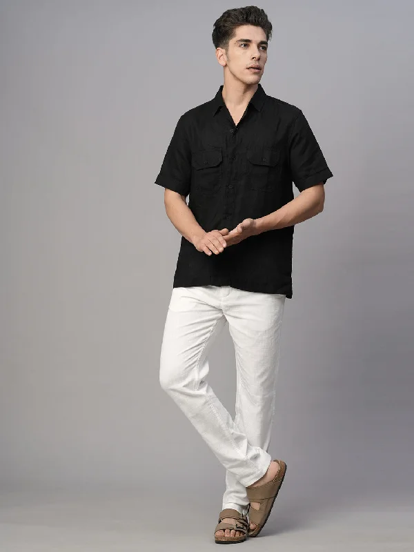 Men's Button-Fly Pants for a Traditional TouchMen's Black 100% Linen Regular Fit Shirt Men's Button-Fly Pants for a Traditional TouchMen's Black 100% Linen Regular Fit Shirt