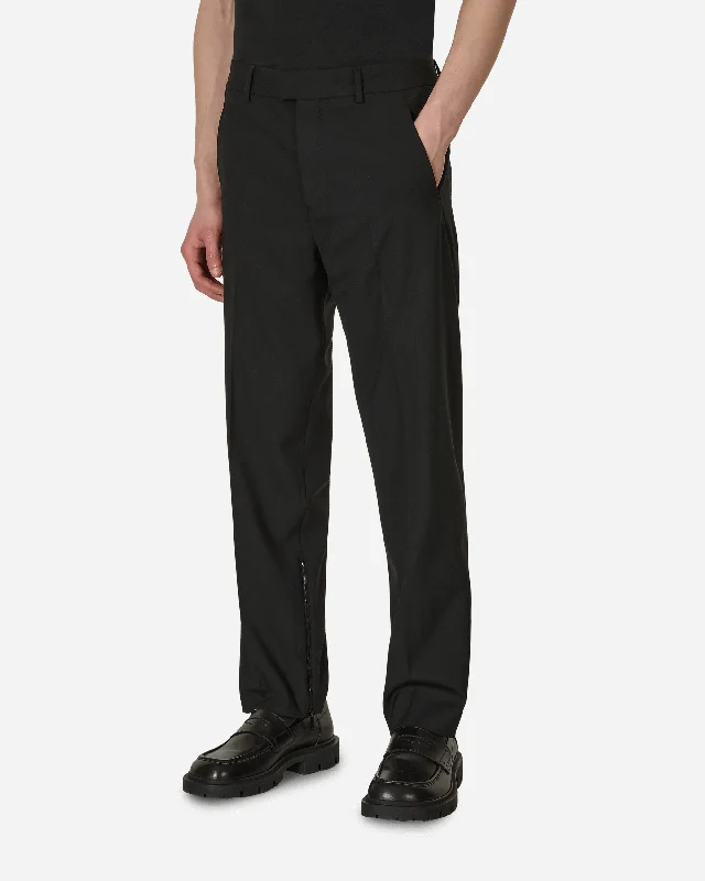 Embroidered Wool Slim Zip Trousers Black