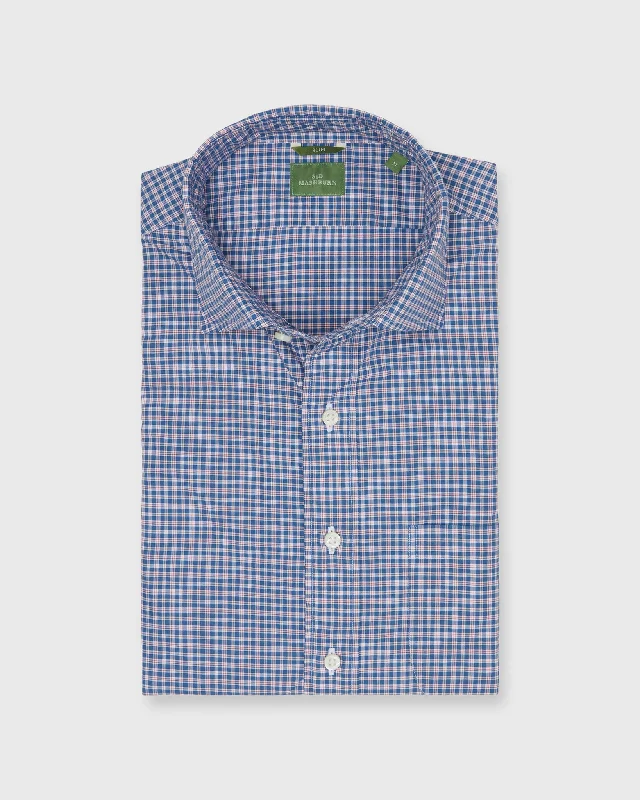 Slim-Fit Spread Collar Sport Shirt in Blue/Orange/Scotch Plaid Poplin