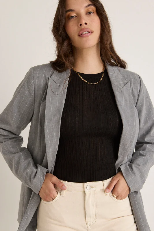 Officer Grey Pinstripe Double Breasted Blazer