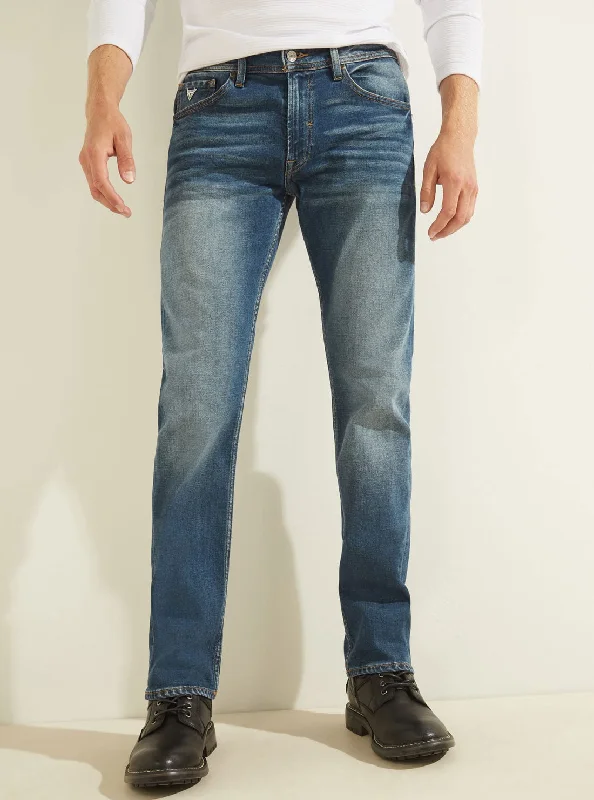 Flexible Men's JeansMid-Rise Regular Straight Denim Jeans In Delta Wash