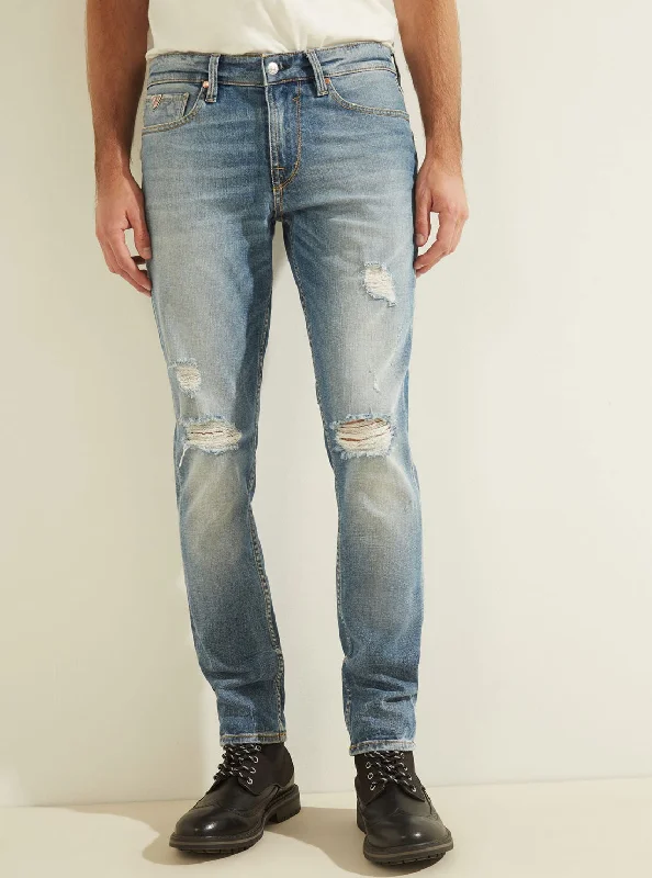 Elegant Men's JeansMid-Rise Slim Tapered Denim Jean in Light Tide Wash