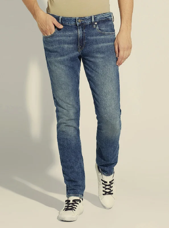Cool Men's JeansMid-Rise Slim Tapered Denim Jeans In Hitch Wash
