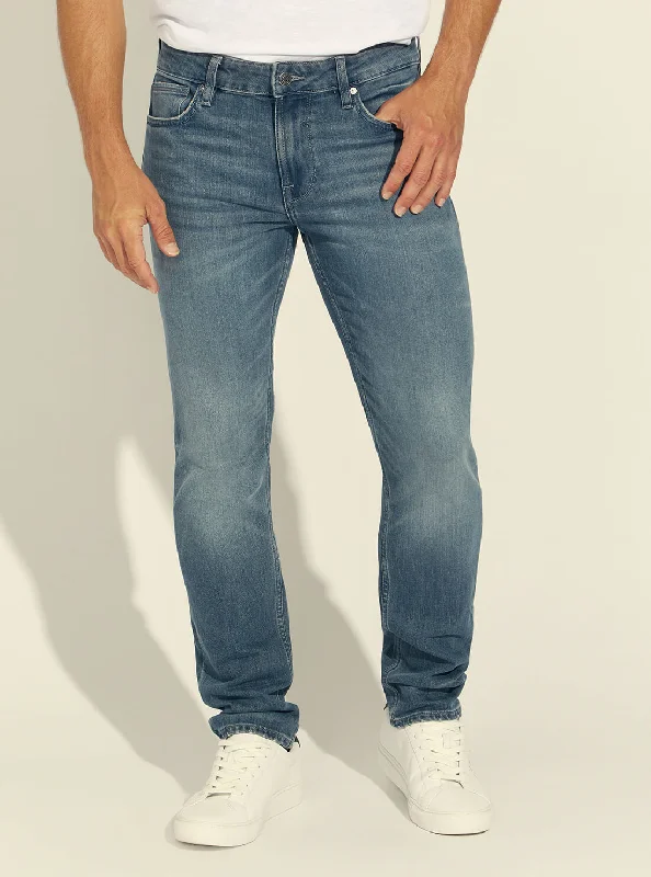 Men's Jeans with Fashionable RipsMid-Rise Slim Tapered Denim Jeans In Silverstar Wash Men's Jeans with Fashionable RipsMid-Rise Slim Tapered Denim Jeans In Silverstar Wash