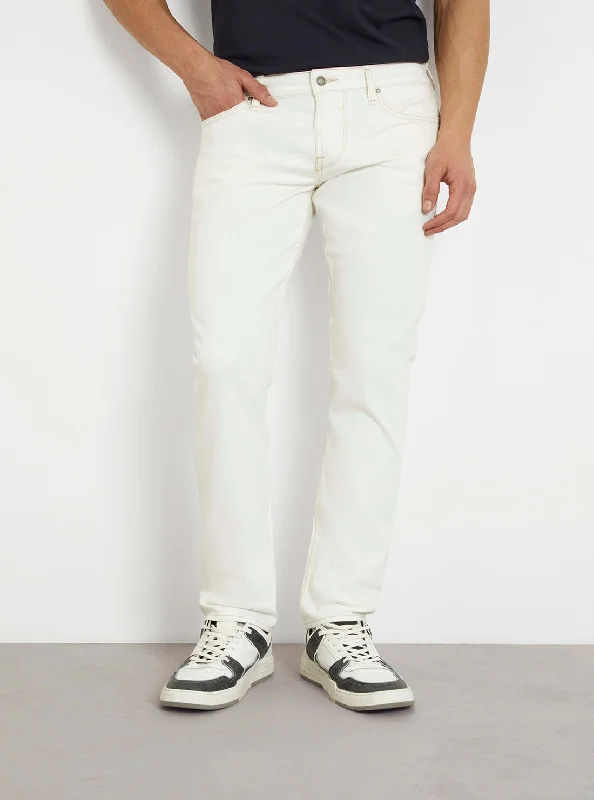 Designer Men's JeansWhite Low-Rise Slim Tapered Jeans in White Wash