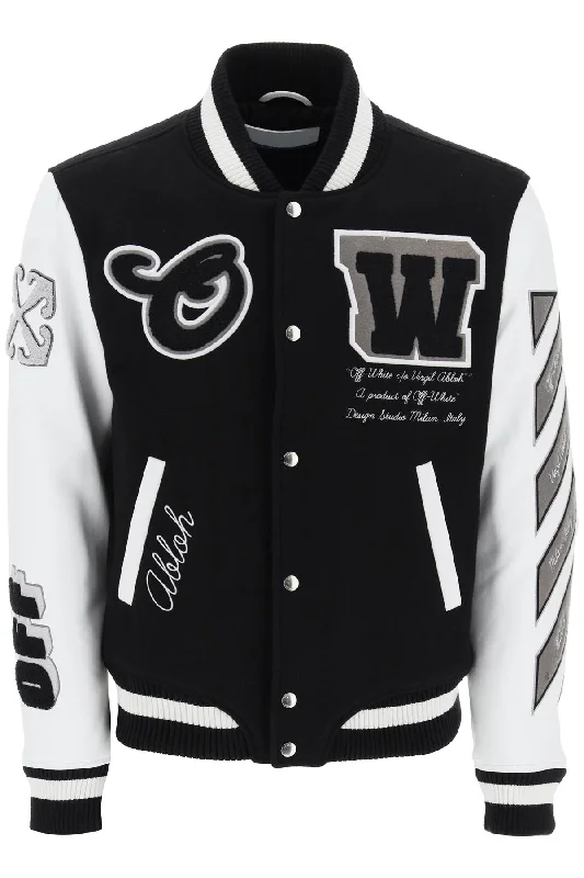 Casual Men's Bomber JacketsOFF-WHITE lea varsity bomber jacket