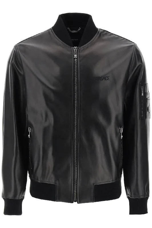 Men's Coats with Quick-Dry FabricVERSACE leather bomber jacket