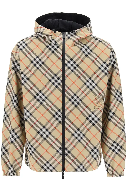 Men's Coats for HikingBURBERRY reversible check hooded jacket with