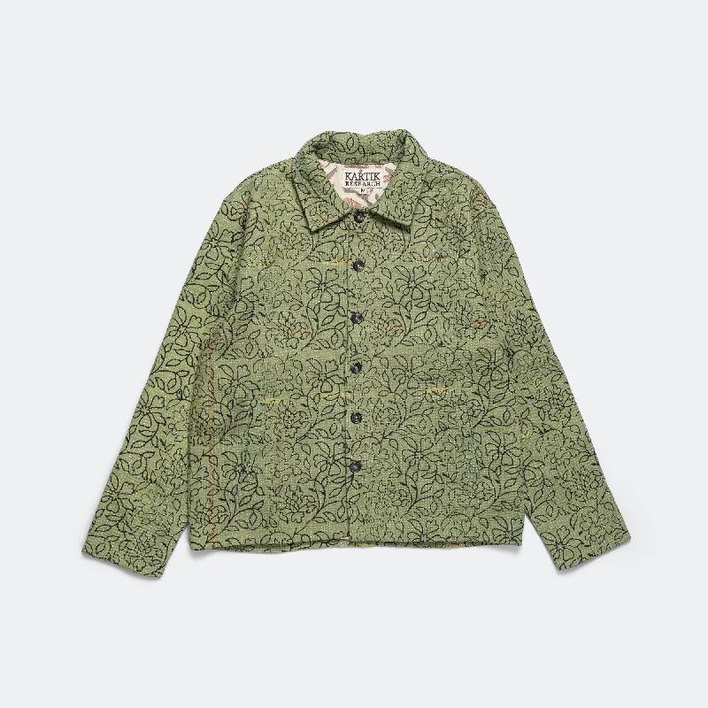 Comfortable Men's ParkasVintage Kantha Jacket - Olive/Black Medium