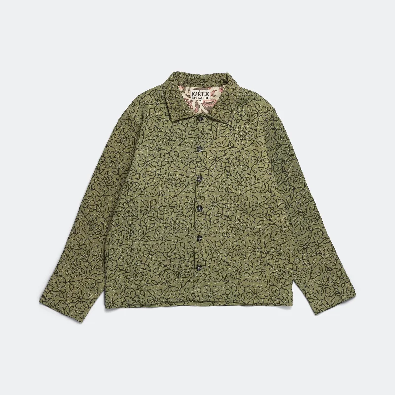 Men's Coats with Stretch FabricVintage Kantha Jacket - Olive/Black X-Large