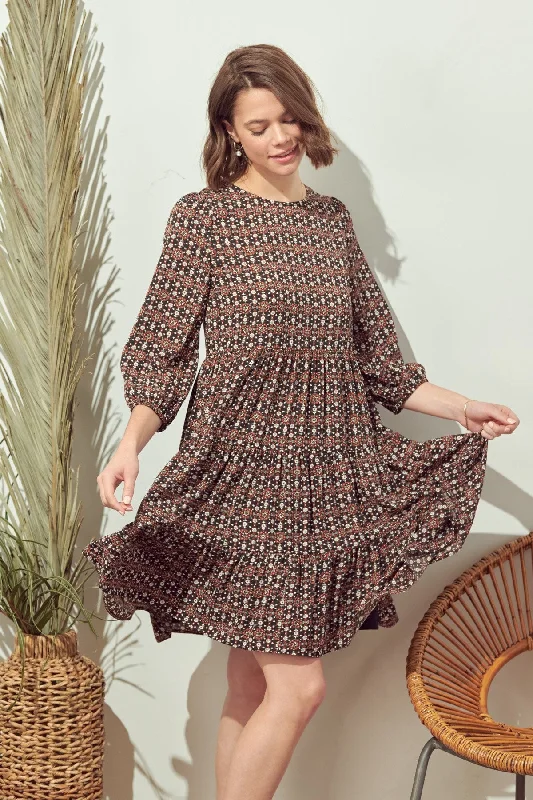 women's eco-friendly dressesShort Boho Bubble Sleeve Tiered Dress