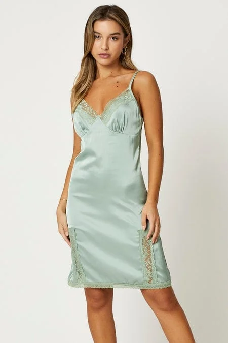 Cold-Shoulder DressGreen Lace Trim Slip Dress