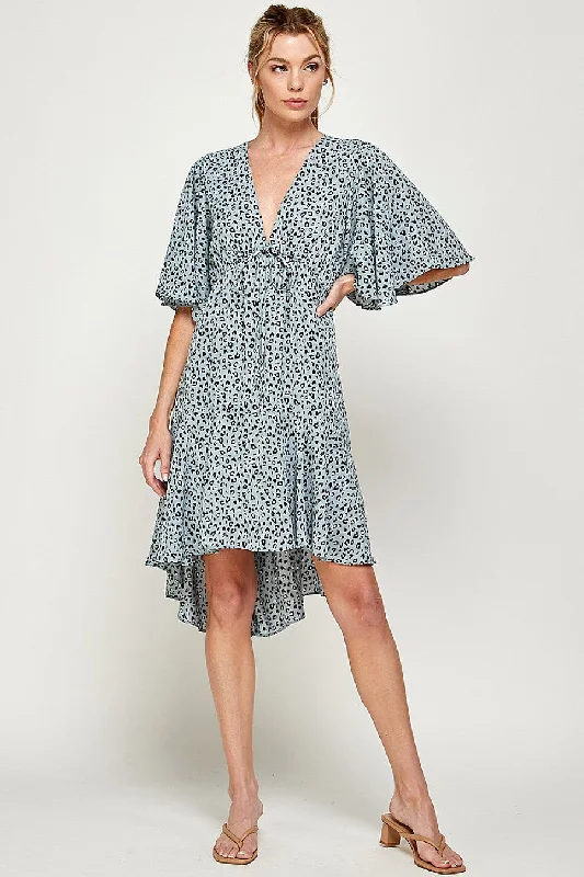 women's metallic dressesHigh Low Leopard Print Dress