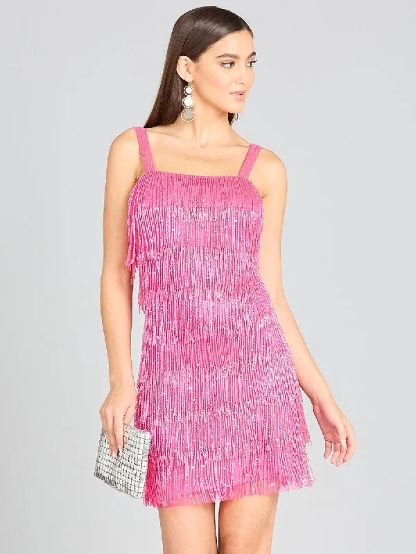 Neon DressLara Dresses 29488 Fringe Beaded Cocktail Dress